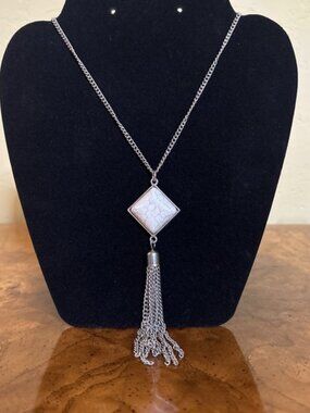 Designed by Toni Genuine White Howlite Tassel Pendant Necklace – 20mm Stone, 31"